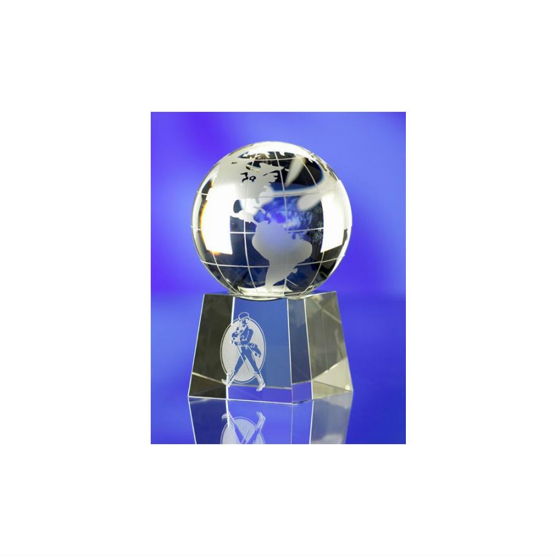 3D crystal glass world globe on base