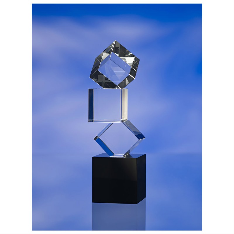3d crystal BUILDING BLOCKS GLASS AWARD TROPHY with Black Glass Base-1