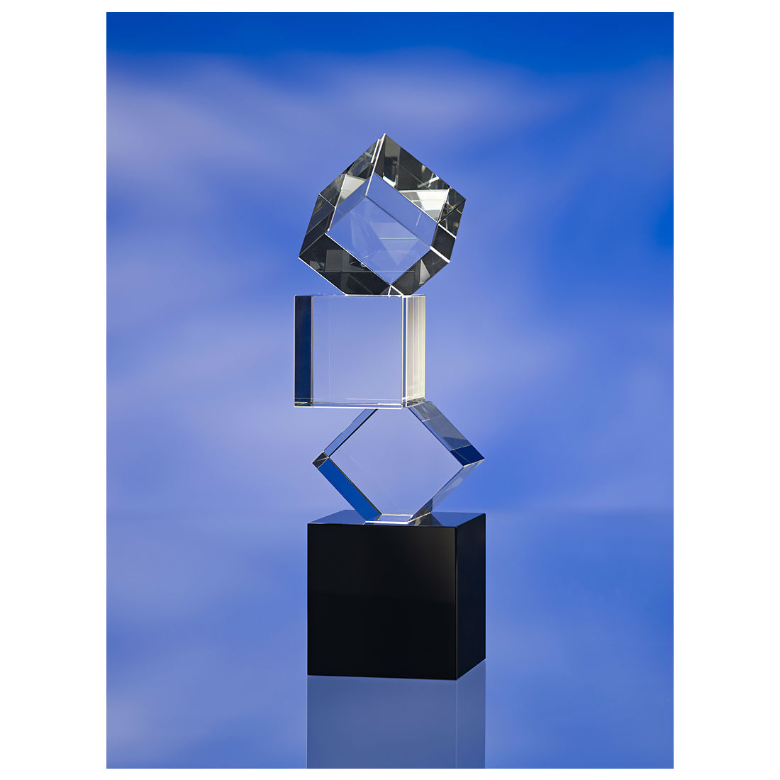 3d crystal BUILDING BLOCKS GLASS AWARD TROPHY with Black Glass Base1