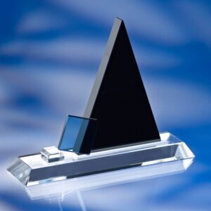BLACK BLUE CLEAR TRANSPARENT GLASS AWARD TROPHY