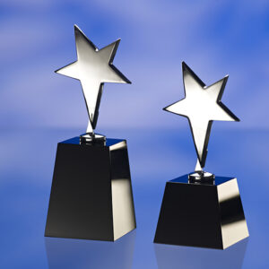 BLACK SILVER STAR AWARD TROPHY with Black Glass Base 1
