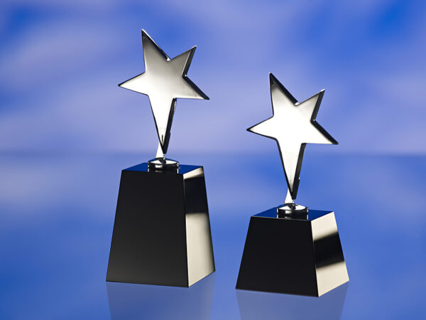 BLACK SILVER STAR AWARD TROPHY with Black Glass Base 1