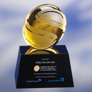 COLOUR OPTICAL GLASS AWARD TROPHY with Surface Engraving