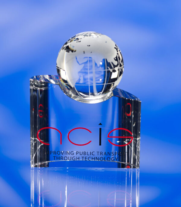 GLASS GLOBE AWARD TROPHY with Colour Sandblasting