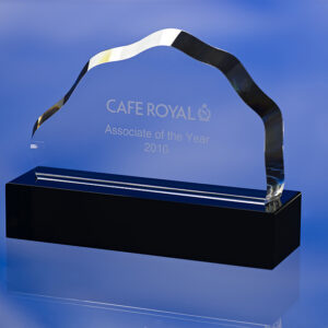 OPTICAL GLASS MOUNTAIN SHAPE AWARD TROPHY with Black Glass Base