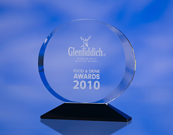 OVAL CRYSTAL GLASS AWARD TROPHY with Black Glass Base